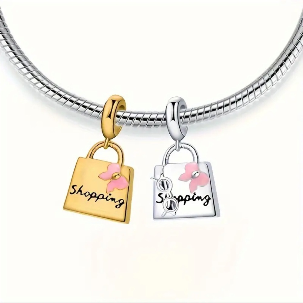 SHOPPING LUXURY BAG BRACELET CHARM-CHOOSE SILVER or GOLD - Picture 2 of 7